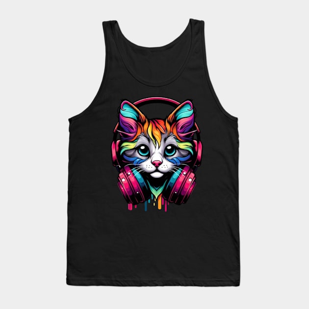 COLORFUL CAT WEARING A HEADPHONE Tank Top by Imaginate